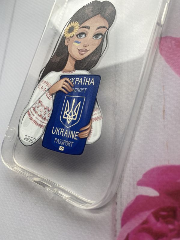 Прозорий чохол на Apple iPhone 11 Pro Max (6.5) з патріотичним дизайном "Дівчина з паспортом" (принт 12)