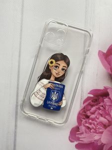 Прозорий чохол для iPhone 12 Pro Max з патріотичним дизайном "Дівчина з паспортом" принт 12