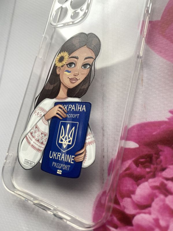 Прозорий чохол для iPhone 12 Pro Max з патріотичним дизайном "Дівчина з паспортом" принт 12