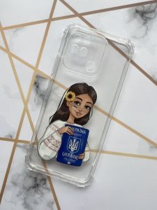 Прозорий чохол з потовщеними кутками для Xiaomi Redmi 10C з дизайном "Дівчина з паспортом" принт 12