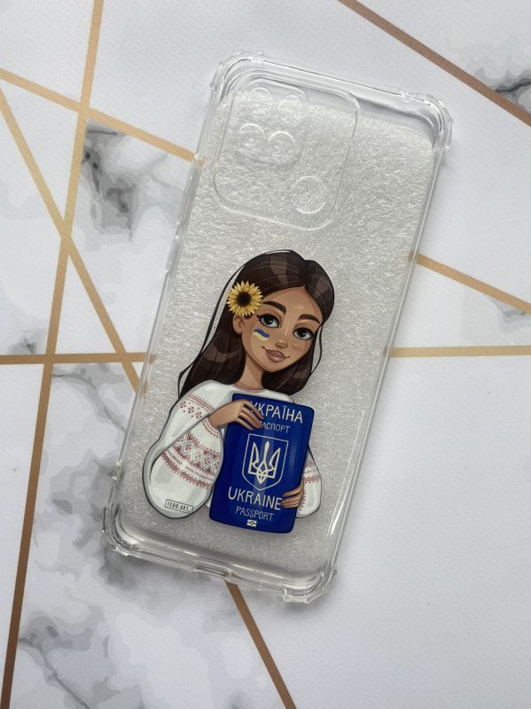 Прозорий чохол з потовщеними кутками для Xiaomi Redmi 10C з дизайном "Дівчина з паспортом" принт 12