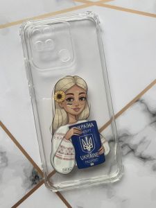 Прозорий чохол з потовщеними кутками для Xiaomi Redmi 10C з дизайном "Дівчина з паспортом" принт 13