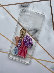 Прозорий чохол з потовщеними кутками для Xiaomi Redmi 10C з дизайном "Дівчина з бузком" принт 7