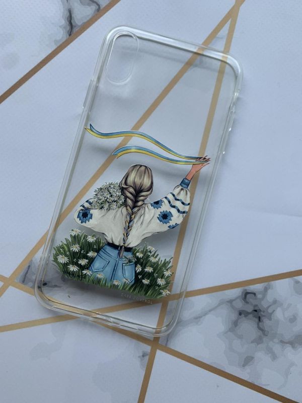 Прозорий чохол для iPhone X / XS з патріотичним дизайном "Дівчина зі стрічкою" принт 17