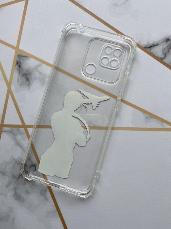 Прозорий чохол з потовщеними кутками для Xiaomi Redmi 10C з об’ємним дизайном "Дівчина пілот" принт 6