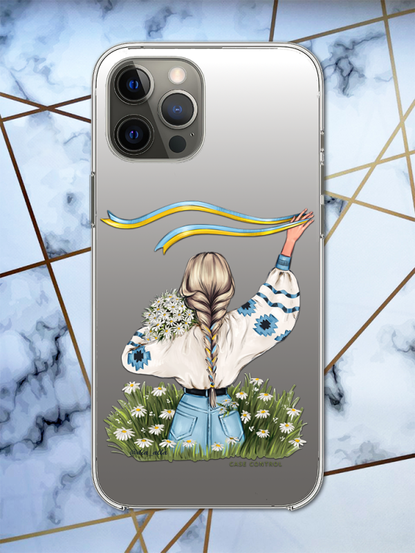 Прозорий чохол для iPhone 12 Pro Max з патріотичним дизайном "Дівчина зі стрічкою" принт 17