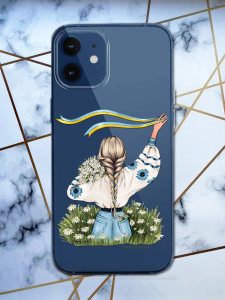 Прозорий чохол для iPhone 12 mini з патріотичним дизайном "Дівчина зі стрічкою" принт 17