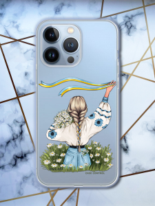 Прозорий чохол для Apple iPhone 13 Pro з патріотичним дизайном "Дівчина зі стрічкою" принт 17