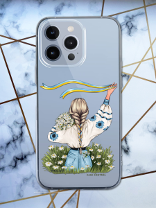 Прозорий чохол для Apple iPhone 13 Pro Max з патріотичним дизайном "Дівчина зі стрічкою" принт 17