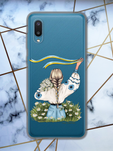 Прозорий чохол для Samsung Galaxy A02 / A022 (2021) з патріотичним дизайном "Дівчина зі стрічкою" принт 17
