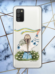 Прозорий чохол для Samsung Galaxy A02s з патріотичним дизайном "Дівчина зі стрічкою" принт 17