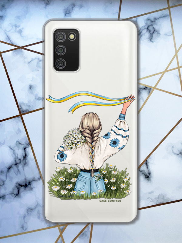 Прозорий чохол для Samsung Galaxy A02s з патріотичним дизайном "Дівчина зі стрічкою" принт 17