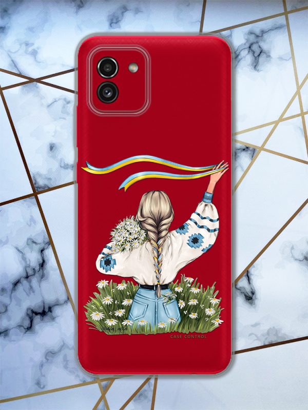 Прозорий чохол для Samsung Galaxy A03 / A035 з патріотичним дизайном "Дівчина зі стрічкою" принт 17