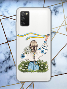 Прозорий чохол для Samsung Galaxy A03s з патріотичним дизайном "Дівчина зі стрічкою" принт 17