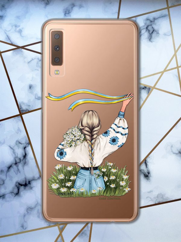 Прозорий чохол для Samsung Galaxy A7(2018) A750 з патріотичним дизайном "Дівчина зі стрічкою" принт 17