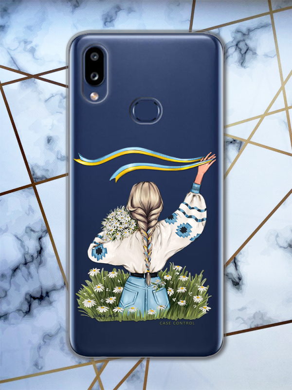 Прозорий чохол на Samsung Galaxy А10s/A107 з патріотичним дизайном Дівчина зі стрічкою принт 17