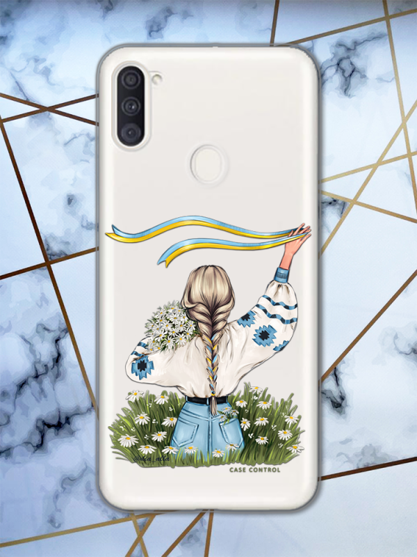Прозорий чохол на Samsung Galaxy А11 з патріотичним дизайном Дівчина зі стрічкою принт 17