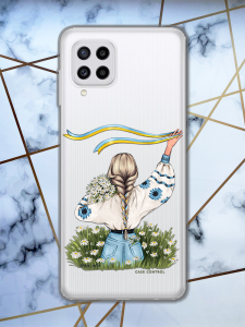 Прозорий чохол для Samsung Galaxy A22 4G / M22 / M32 / M22  Дівчина зі стрічкою (патріотичний принт 17)