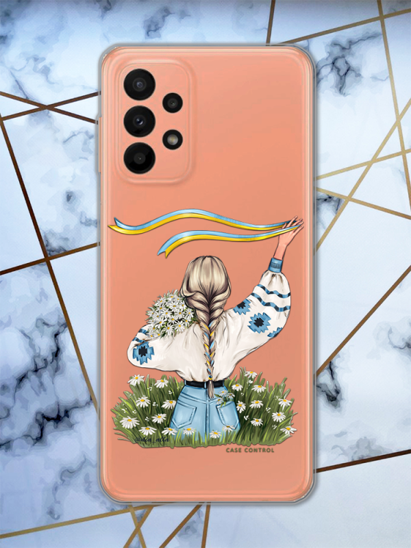 Прозорий чохол для Samsung Galaxy A23 4g з патріотичним дизайном "Дівчина зі стрічкою" принт 17