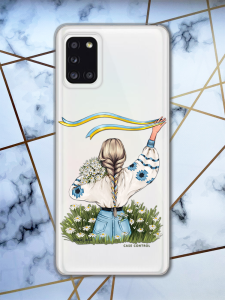Чохол для Samsung A31 з патріотичним дизайном "Дівчина зі стрічкою" принт 17