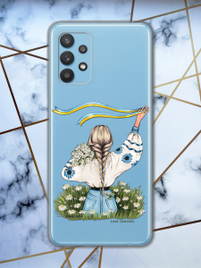 Прозорий чохол для Samsung Galaxy A32 з патріотичним дизайном "Дівчина зі стрічкою" принт 17