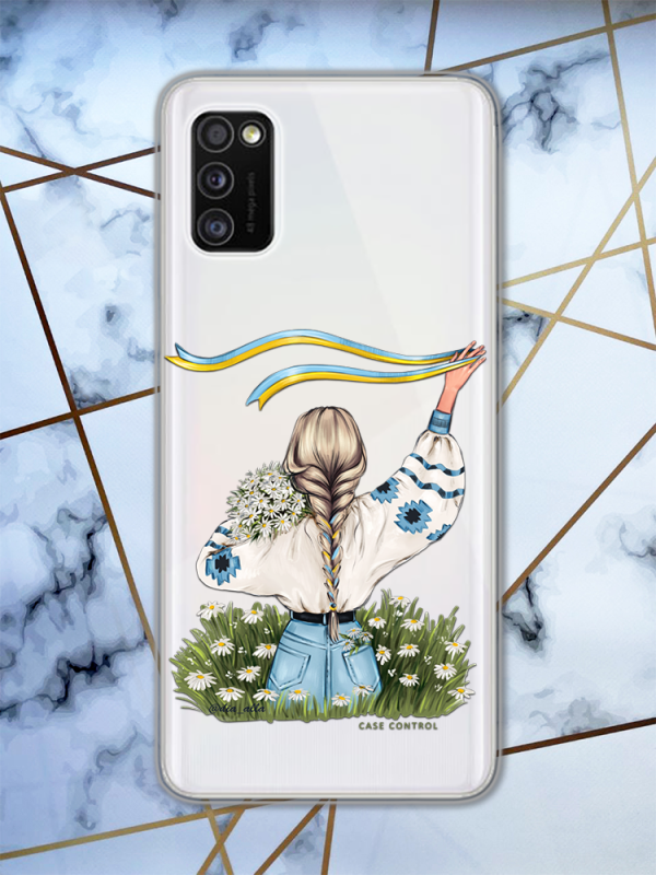 Прозорий чохол для Samsung Galaxy А41 з патріотичним дизайном "Дівчина зі стрічкою" принт 17