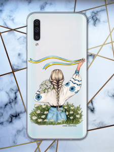 Прозорий чохол для Samsung Galaxy А50 (2019) А505 з патріотичним дизайном "Дівчина зі стрічкою" принт 17