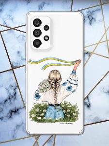 Прозорий чохол для Samsung Galaxy A53 з патріотичним дизайном "Дівчина зі стрічкою" принт 17