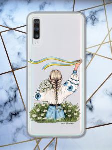 Прозорий чохол для Samsung Galaxy A70 (2019) / A705 з патріотичним дизайном "Дівчина зі стрічкою" принт 17