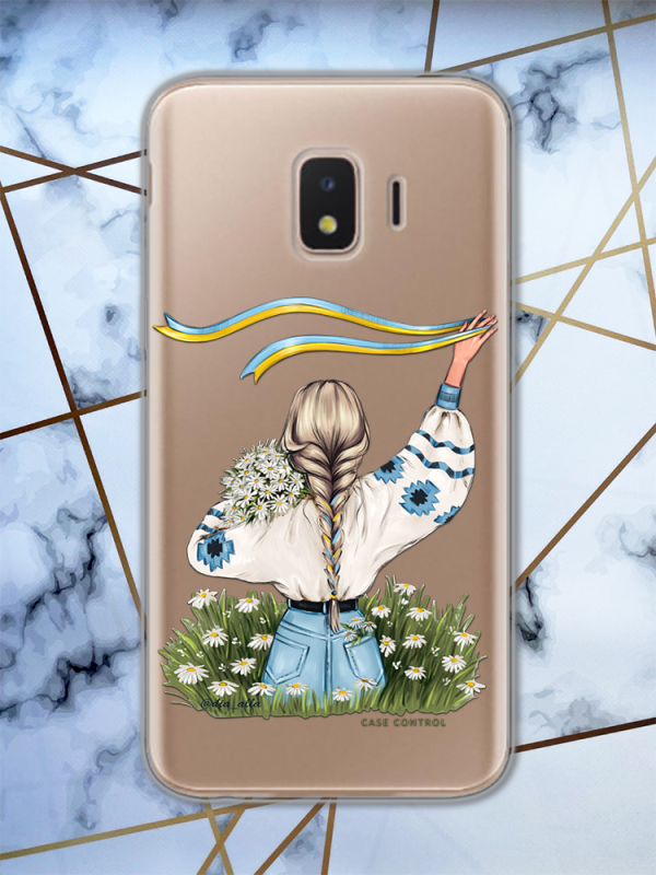 Прозорий чохол для Samsung Galaxy J2 Core (2018) з патріотичним дизайном "Дівчина зі стрічкою" принт 17