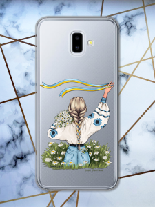 Прозорий чохол для Samsung Galaxy J6 Plus з патріотичним дизайном "Дівчина зі стрічкою" принт 17