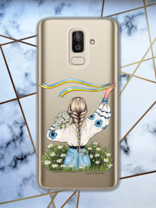 Прозорий чохол для Samsung Galaxy J8 (2018) з патріотичним дизайном "Дівчина зі стрічкою" принт 17