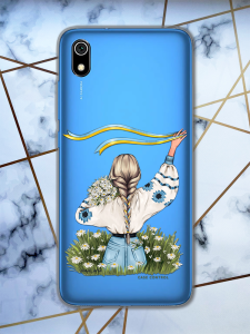 Прозорий чохол для Xiaomi Redmi 7A патріотичний дизайн "Дівчина зі стрічкою" принт 17