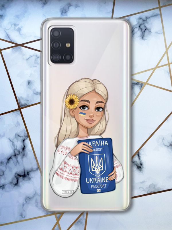 Прозорий чохол для Samsung Galaxy A71 / A715 патріотичний дизайн Дівчина з паспортом принт 13