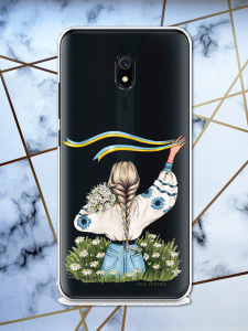 Прозорий чохол для Xiaomi Redmi 8A патріотичний дизайн Дівчина зі стрічкою принт 17