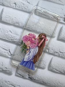 Прозорий чохол для Xiaomi Redmi 9C об’ємний дизайн Дівчина з півоніями принт 11