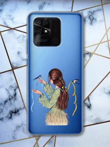 Прозорий чохол на Xiaomi Redmi 10C патріотичний дизайн Дівчина з ластівками принт 16