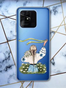 Прозорий чохол на Xiaomi Redmi 10C патріотичний дизайн Дівчина зі стрічкою принт 17