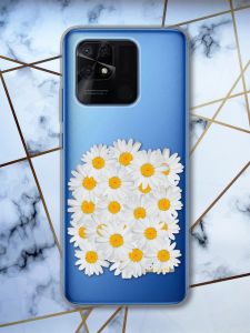Прозорий чохол на Xiaomi Redmi 10C рельєфний дизайн Букет ромашок принт 40