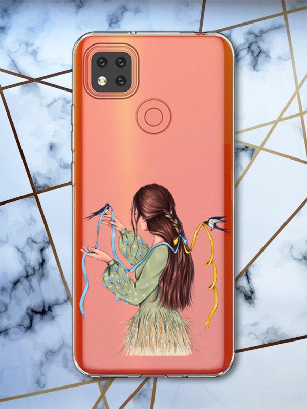 Прозорий чохол на Xiaomi Redmi 9C патріотичний дизайн Дівчина з ластівками принт 16