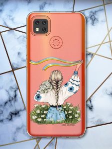 Прозорий чохол на Xiaomi Redmi 9C патріотичний дизайн Дівчина зі стрічкою принт 17
