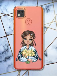 Прозорий чохол на Xiaomi Redmi 9C патріотичний дизайн Дівчина з тюльпанами принт 22