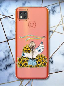 Прозорий чохол на Xiaomi Redmi 9C патріотичний дизайн Дівчина зі стрічкою принт 25