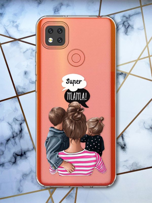 Прозорий чохол на Xiaomi Redmi 9C рельєфний дизайн Супер Мама принт 29