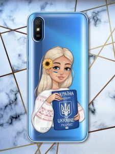 Прозорий чохол для Xiaomi Redmi 9A патріотичний дизайн Дівчина з паспортом принт 13