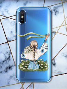 Прозорий чохол для Xiaomi Redmi 9A патріотичний дизайн Дівчина зі стрічкою принт 17