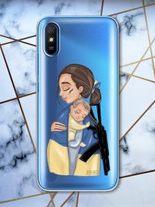 Прозорий чохол для Xiaomi Redmi 9A патріотичний дизайн Дівчина з автоматом принт 20