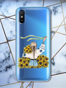 Прозорий чохол для Xiaomi Redmi 9A патріотичний дизайн Дівчина зі стрічкою принт 25