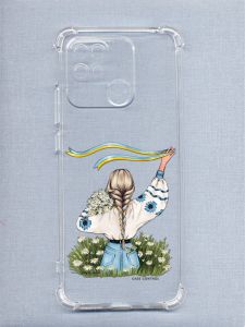 Чехол з потовщеними кутами на Xiaomi Redmi 10C патріотичний дизайн Дівчина з стрічкою принт 17