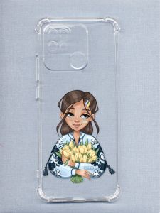 Чехол з утовщеними кутами на Xiaomi Redmi 10C патріотичний дизайн Дівчина з тюльпанами принт 22